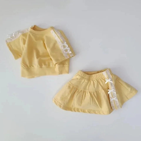 Baby Girls Lace T-Shirt & Skirt Set – Fashionable Kids Summer Two-Piece Outfit