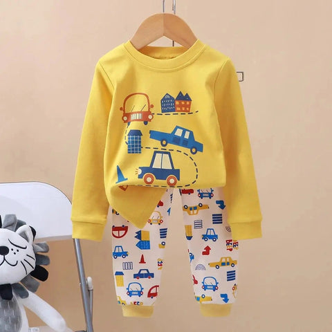 Cartoon Cotton Children's Pajama Set - 2-Piece Toddler Long Sleeve Outfit