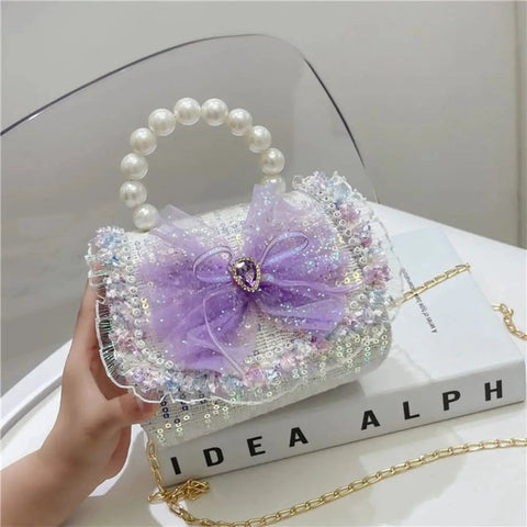 Kids Sequins Crossbody Bag – Mini Princess Coin Purse with Pearl Handle