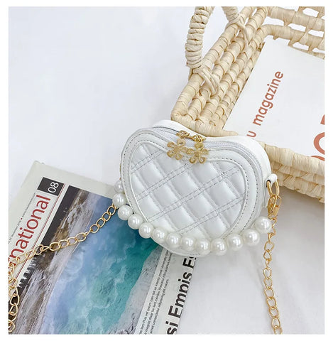 Girls Mini Heart-Shaped Crossbody Bag – Pearl Handle Coin Purse and Handbag