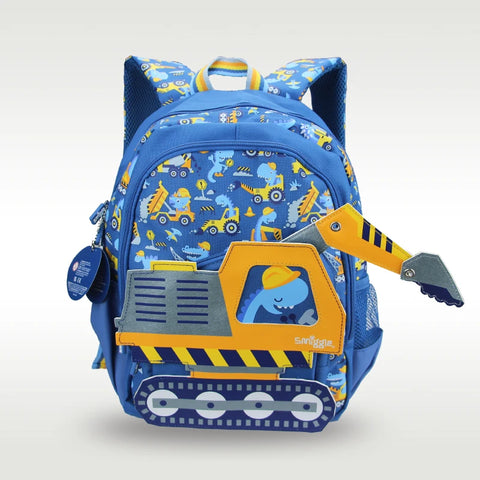 Cool Children's Schoolbag for Boys – Blue Construction Car Backpack for 4-7 Years