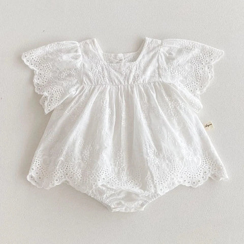 White Dress & Newborn Baby Lace Embroidery Rompers – Sisters Summer Clothes
