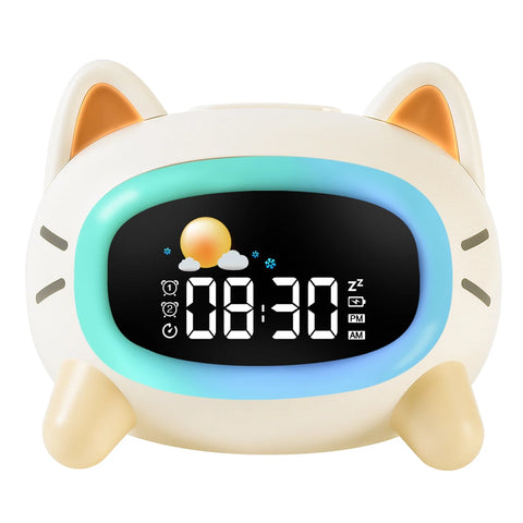 Cat-Shaped LED Alarm Clock for Kids - With Snooze and Voice Control