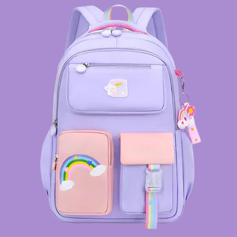 Kids Backpacks for Girls – Macaron Color School Bag with Rainbow Pendant