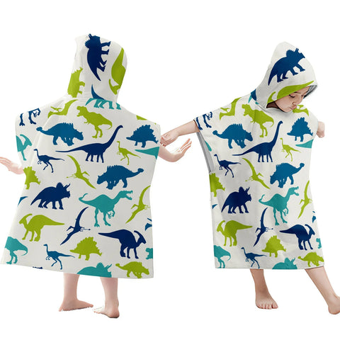 Cartoon Dinosaur Beach Bath Towel – Microfiber Quick Dry Hooded Poncho for Kids & Adults
