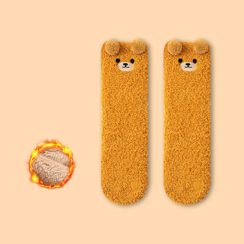 Cartoon Plush Baby Socks - Cute Bear Winter Thigh-High Fleece Socks