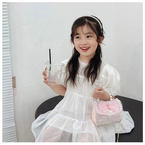 Kids Sequins Crossbody Bag – Mini Princess Coin Purse with Pearl Handle
