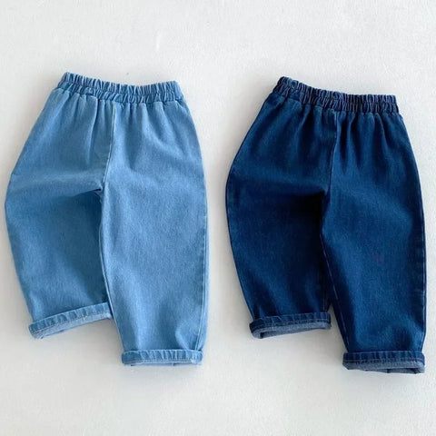 Children’s Denim Harem Pants – Elastic Waist Casual Washed Jeans