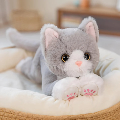 Cat Doll Plush Toy - Soft Stuffed White and Gray Cat Pillow
