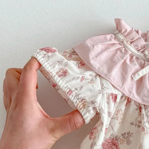 Newborn Baby Girl Matching Retro Floral Lace Dress Set