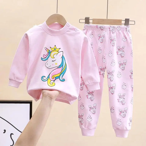 Cartoon Cute Girls Pajama Set - Cotton 2-Piece Long Sleeve Sleepwear