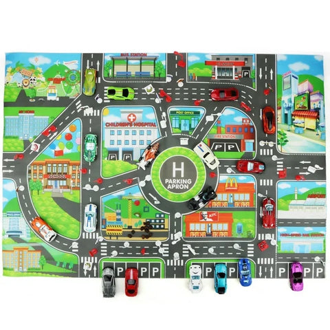 Traffic Playmat with Roads, Parking, and Cityscape Design for Kids Teeny Pandas