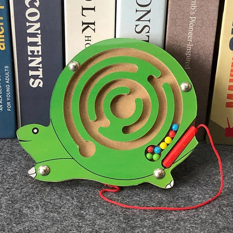 Wooden Educational Magnetic Maze Toy for Kids - Montessori Pen & Bead Game