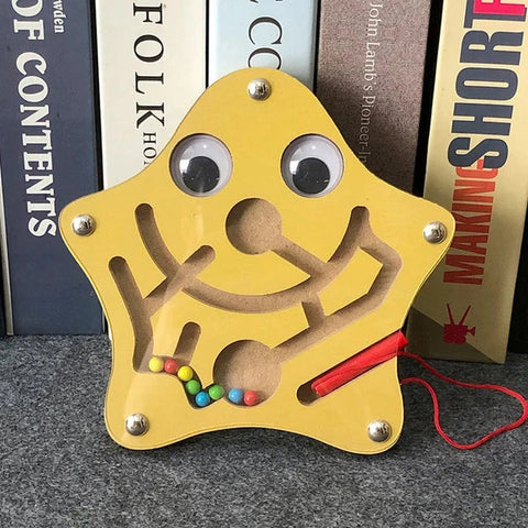 Wooden Educational Magnetic Maze Toy for Kids - Montessori Pen & Bead Game