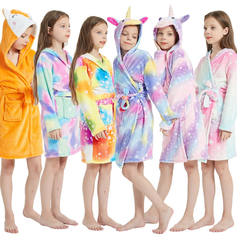 Kids Flannel Bathrobe for Girls – Cute Unicorn & Animal Themed Robe