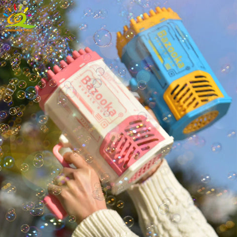 Bazooka Bubble Gun – 69-Hole Rocket Bubble Machine with Lights for Kids