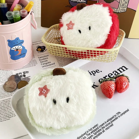 Kawaii Apple Plush Coin Wallet – Cute Mini Storage Bag for Girls