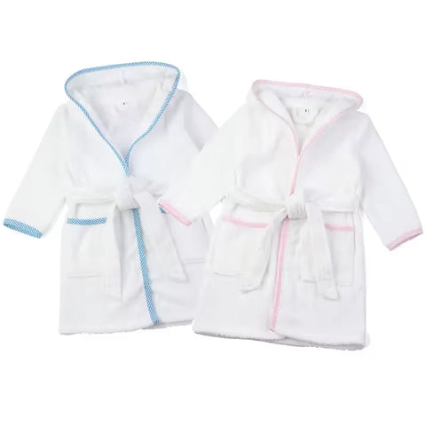 White Terry Hoodie Bathrobe – Unisex Kids Cotton Dressing Gown