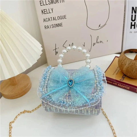 Kids Sequins Crossbody Bag – Mini Princess Coin Purse with Pearl Handle