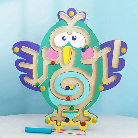 Wooden Educational Magnetic Maze Toy for Kids - Montessori Pen & Bead Game