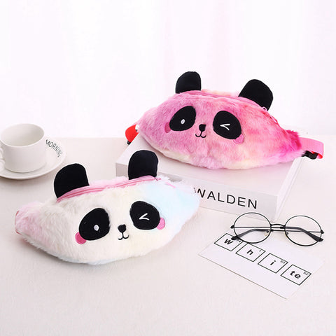 Lovely Panda Plush Fanny Pack – Gradient Color Waist Bag for Kids