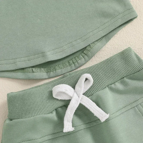 Toddler Boy Cotton Clothing Set – Contrast Short Sleeve Top & Pocket Shorts