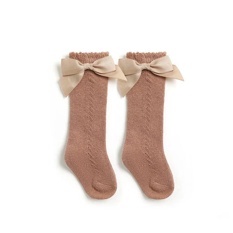 Kids Knee High Socks - Breathable Cotton Mesh Socks with Bow