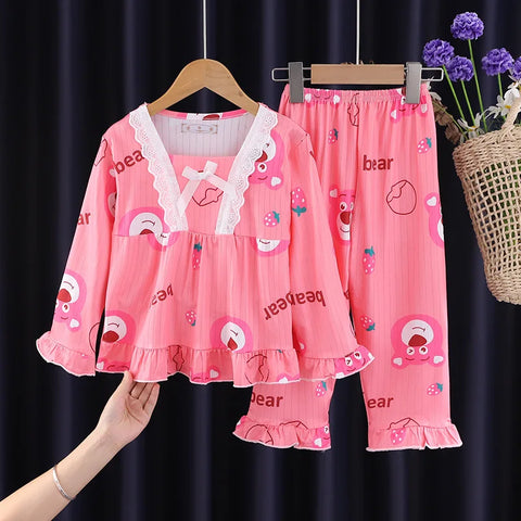 Girls Pajama Set – Cute Cartoon Sleepwear for Autumn and Winter