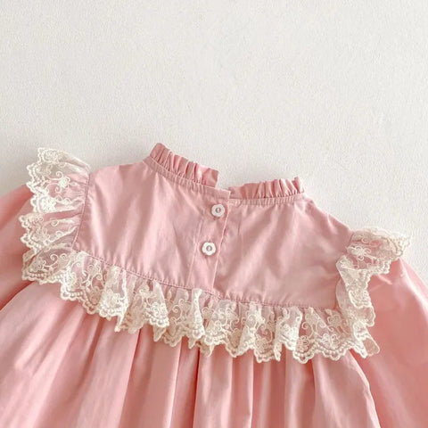 Girls Embroidery Floral Long Sleeve Dress - Spring Party Lace Dress