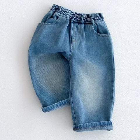 Children’s Denim Pants – Elastic Waist Casual Washed Harem Jeans