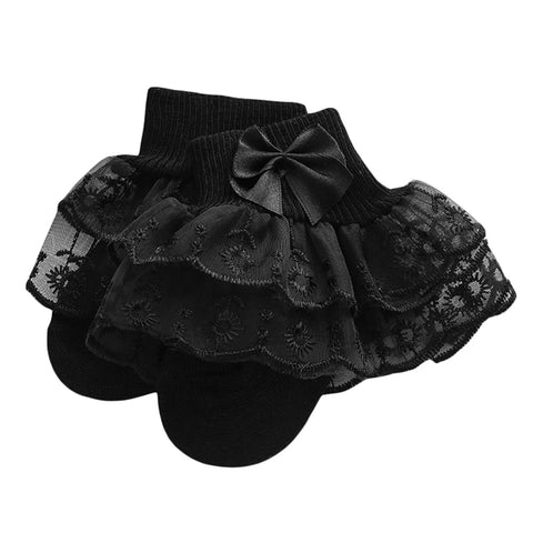 Baby Girls Ruffle Lace Socks – Soft Cotton Princess Dress Socks with Bow