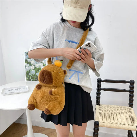 Adorable Capybara Plush Backpack - Soft and Comfortable Fur Straps! Teeny Pandas