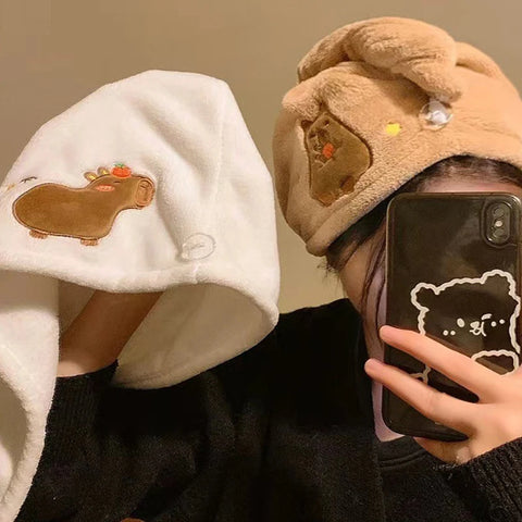 Capybara Hair Towel Hat- Quick-Drying and Easy to Use! Teeny Pandas