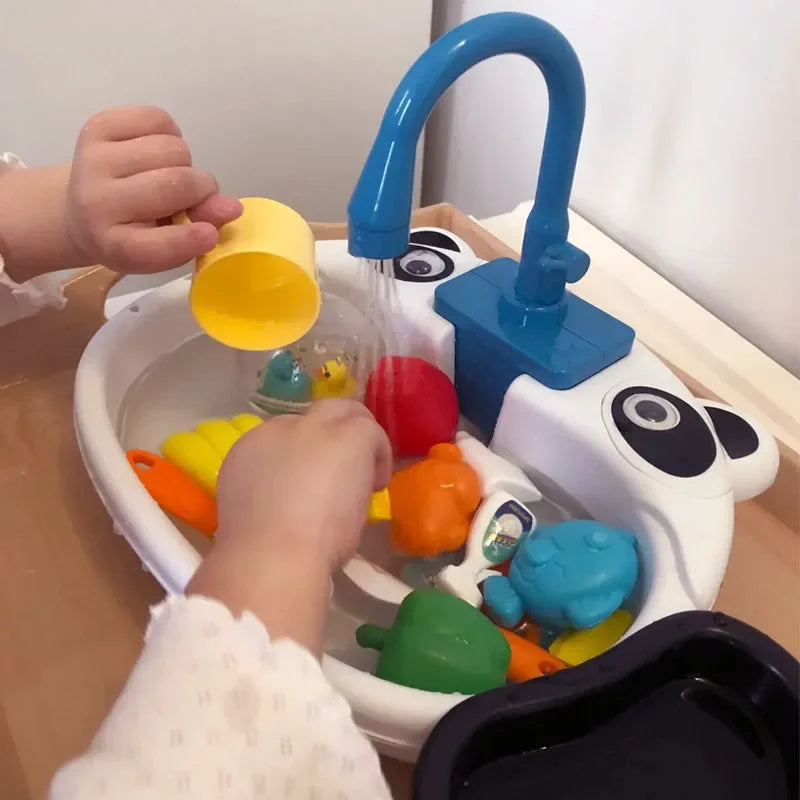 Interactive Kids' Kitchen Sink Playset with Real Water Flow Teeny Pandas