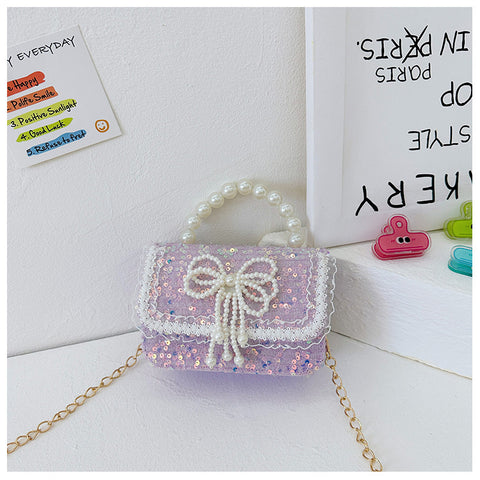 Pearl Beaded Bow Sequin Handbags for Girls