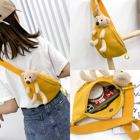Kids Cartoon Bear Crossbody Waist Bag – Plush Chest Pack for Boys and Girls