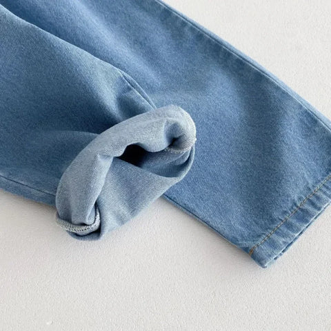Children’s Denim Harem Pants – Elastic Waist Casual Washed Jeans