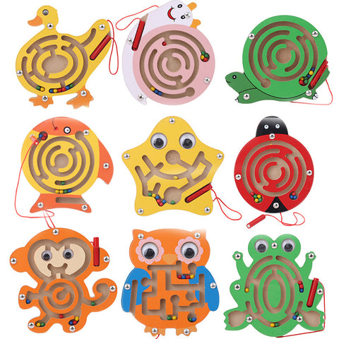 Wooden Educational Magnetic Maze Toy for Kids - Montessori Pen & Bead Game