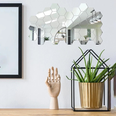 3D Hexagon Mirror Wall Stickers - Rose Gold DIY Home Decor