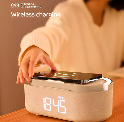 LED Digital Clock with Wireless Charger & Bluetooth Speakers