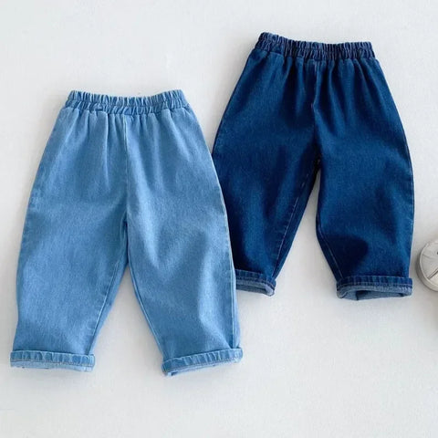 Children’s Denim Harem Pants – Elastic Waist Casual Washed Jeans