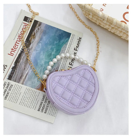 Girls Mini Heart-Shaped Crossbody Bag – Pearl Handle Coin Purse and Handbag