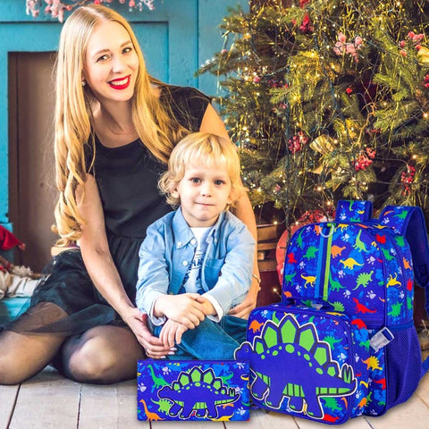 3PCS Dinosaur Backpack Set for Boys – Kids Bookbag with Lunch Box, Pencil Bag & Dinosaur Toy