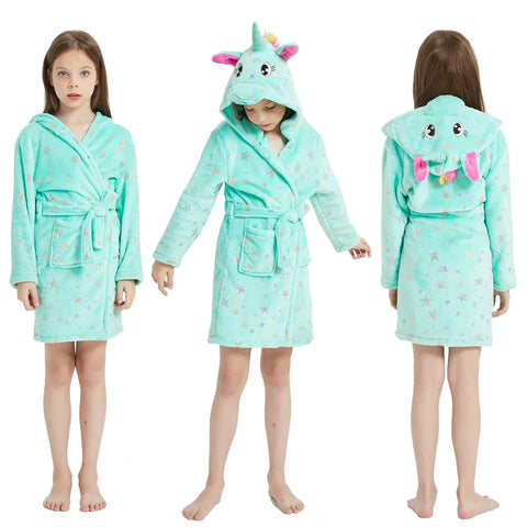 Kids Flannel Bathrobe for Girls – Cute Unicorn & Animal Themed Robe
