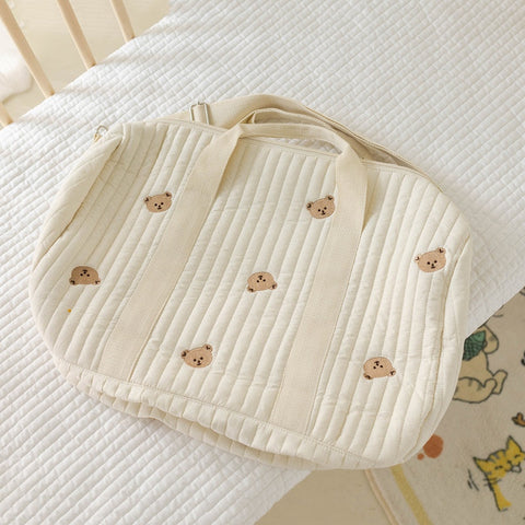 Embroidered Handheld Shoulder Bag – Cute Cartoon Large Capacity Mommy Bag for Parent and Child