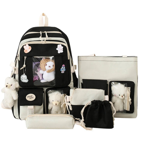 5 Pcs Set Girls Backpack - Large Capacity Student Schoolbag for Girls with Pencil Case and Shoulder Bag