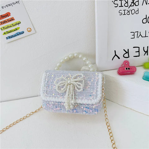 Pearl Beaded Bow Sequin Handbags for Girls