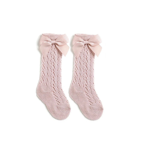 Kids Knee High Socks - Breathable Cotton Mesh Socks with Bow