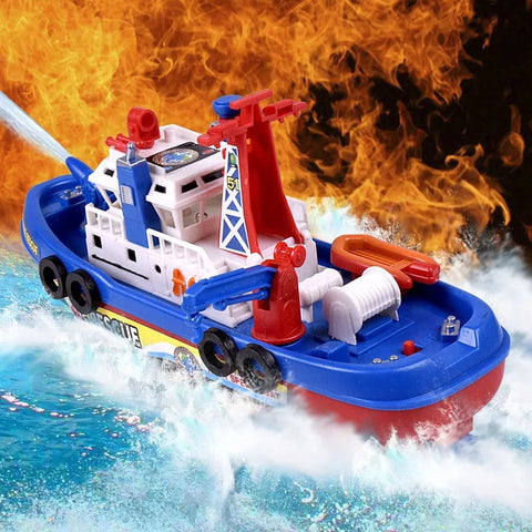 Marine Fireboat Bath Toy With Water Spray & LED Lights