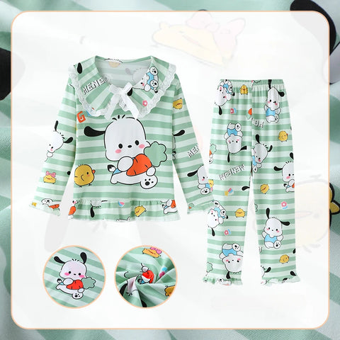 Kawaii Kids Pajama Set – Soft Lace Bow Print Sleepwear